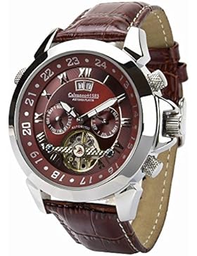 Calvaneo 1583 Astonia 'Platin Cognac' Platinierte Kalender Automatikuhr