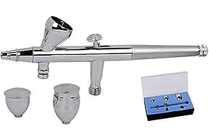 Fengda - Pistola de aerógrafo Profesional de Doble acción para Tatuaje, Arte de uñas, Maquillaje, artesanía, Pastel, pulverización, modelismo, con Kit de Limpieza aerógrafo
