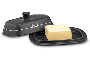 ‎KHG KHG Butterdose Anthrazit Grau Keramik Steingut poliert mit Griff für 200g Butter, Butter Box mit Beschriftung, Butter Behälter zur Aufbewahrung, mit Deckel-Griff