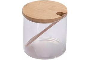 Villa d'Este Home Tivoli Azucarero de cristal de borosilicato con tapón y cucharilla de bambú, 500 ml, medidas: Ø 9,6 x h 9,8 cm