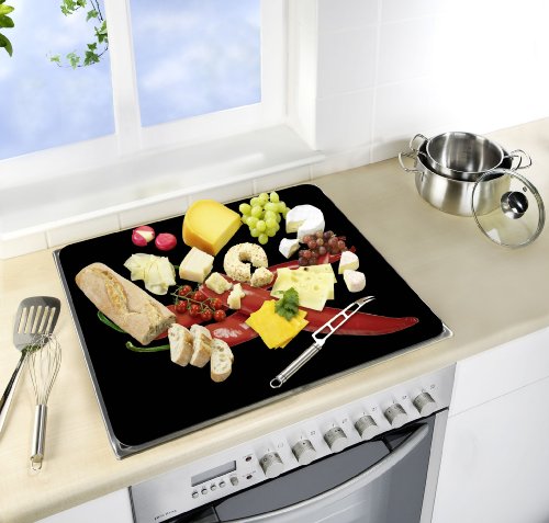 WENKO 2712918100 Motivplatte Hot Peperoni – für Glaskeramik Kochfelder, Schneidbrett, Gehärtetes Glas, 56 x 0.5 x 50 cm, Multicolor - 2