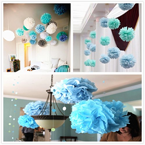 6er Grau/Weiß/Hellbalu Papier PomPom Blumen Kugel 25cm Hochzeit Garten Wohnung Fest Feier Party Geburtstag Deko - 5