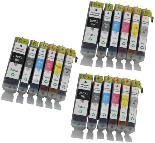 INKTONER PGI-250 / CLI-251 New Compatible Ink Cartridges (3xLB/3xSB/3xC/3xM/3xY/3xG) Replacement For Cannon PIXMA MG5420, PIXMA MG5450, PIXMA MG6320, PIXMA MG6350, PIXMA MX722, PIXMA MX922, PIXMA iP7220, PIXMA iP7250 Printers by Ink Toner