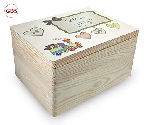 zur Geburt, große Holz-Geschenkbox Gr. 3 Kiefer incl. Auswahl-Farbdruck (GB5)