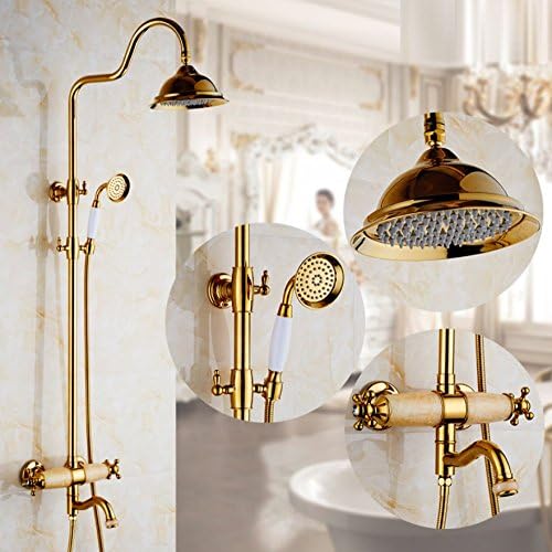 ZHUCHANGJIANG Luxury Rain Shower Systems Golden all bronze Shower Sets with Rain Fall Shower Head and Handheld Set Rain Shower Head Shower set Full Body Coverage Easy to Clean and Install