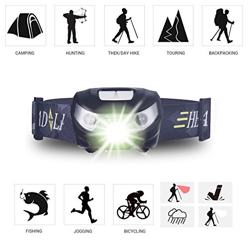 LED Stirnlampe / Kopflampe, Stirnlampe USB wiederaufladbar, 5 Lichtmodi / inklusive USB Kabel / LED Stirnlampen / Kopflampen, LED leichte Stirnlampe, Wiederaufladbare LED Kopflampe, Ideal für Camping / Laufen / Angeln / Gassi gehen / Jagd und Lesen / Campinglampe / Aussenleuchte / ABTW - 6