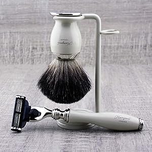 Pure Black Badger Brush & Triple Edge Cartridge Replaceable Head Razor,Stand - Image 2