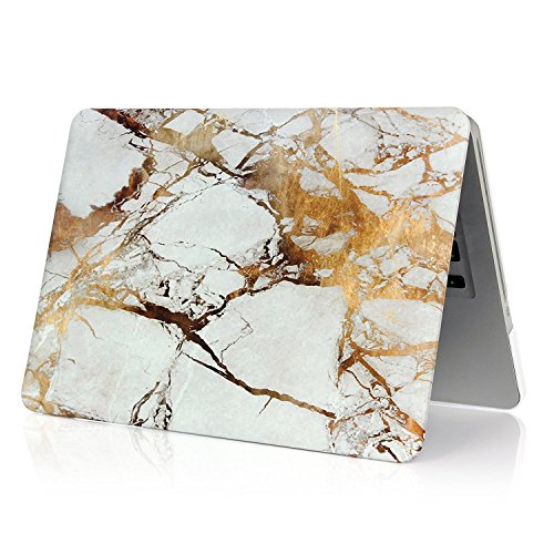 Se7enline Fashion Soft-Touch-Kunststoff Hardcover-Schutzhülle für Macbook, mit schwarzem Silikon-Tastenschutz und transparenter LCD Displayschutzfolie, Design: schwarze Kreise Marble Pattern White/Gold Macbook Pro 13“ Retina (Model A1502/A1425) - 3
