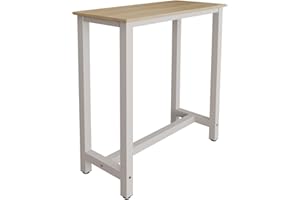 MB Muebles Bonitos, Mesa Alta Bar Ani, Barra Cocina de Estilo Minimalista con Patas de Metal, Melamina Mate, Blanco y Sonoma, 100x100x40 cm