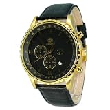 Constantin Durmont Herren-Armbanduhr XL Detours Chronograph Leder CD-DETO-QZ-LT-GDGD-BK