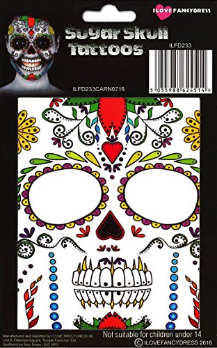 Temporary Face Tattoos Transfer Kit - Halloween Day Of The Dead Skeleton Instant Facepaint - Perfect Halloween Fancy Dress Accessory