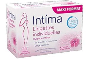 INTIMA Boîtes Lingettes Hygiène Intimes Individuelles à l'extrait d'Hamamélis - 24 Pièces
