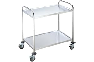 BPT servierwagen Edelstahl küchenwagen auf Rollen mit runder Griff,rollwagen für Restaurants Mit 4-Bremsräder (2 böden)