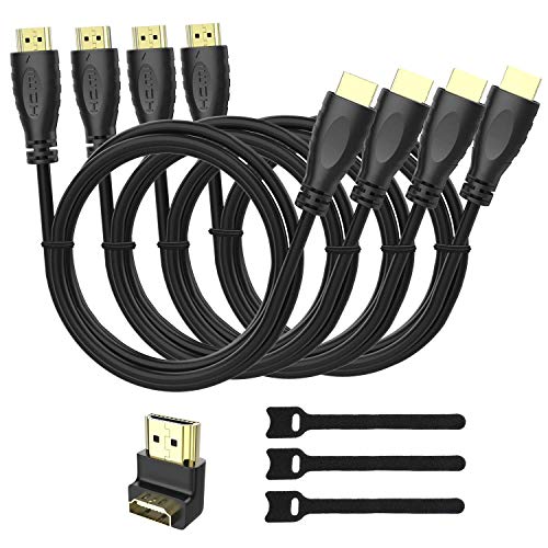 4K Cable HDMI 6ft Chapado en Oro 24K, Adaptador HDMI de 90 Grados y Ataduras de Cables, Cable HDMI 2.0 de Alta Velocidad para Ethernet, PS4, 1080P, Xbox One, 3D, PC-4 Paquete de Perlegear