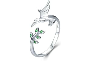 IMINI Bague ouverte en argent sterling S925 en forme de colibri avec cristal vert et zircone cubique réglable pour femme et fille