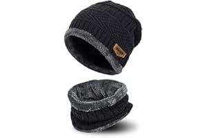 AYAMAYA Winter Beanie Hat Scarf Set - Warm Knit Hat（2-Pieces） Thermal Ski Hat Including Neck Warmer Slouchy Skull Cap for Men Women