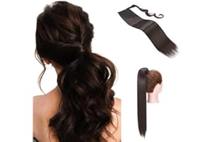 S-NOILITE Posticci Naturale Estensione dei Capelli Wrap on Ponytail Extension Capelli Veri Coda di Cavallo Parrucchino Ombre 66cm Dritto Marrone scuro