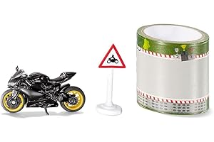 siku 1601, Moto Ducati Panigale 1299 avec Bande et panneau de signalisation, Noir, Métal/plastique, Pneus en caoutchouc