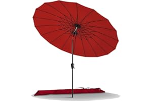 VOUNOT 270 cm Shanghai Sombrilla Jardín, Parasol Terraza Inclinable con Manivela, Protección UV para Patio, Jardín, Piscina, Exterior, Rojo