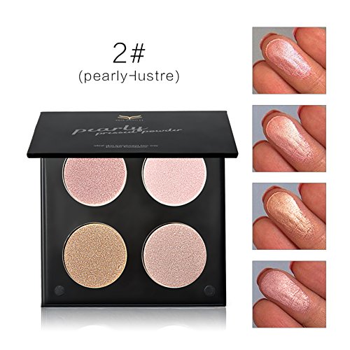 EUIRISTORE 4 Colors Highlighter Powder Palette Shadow Powder Bronzer Powder Contour Palette 02# Pearl-lustre