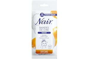 NAIR - Bandes De Cire Froide Visage, Peaux Sensibles, à l'Extrait de Lait & Miel, 97% d'Origine Naturelle, Format Malin 12 Bandes