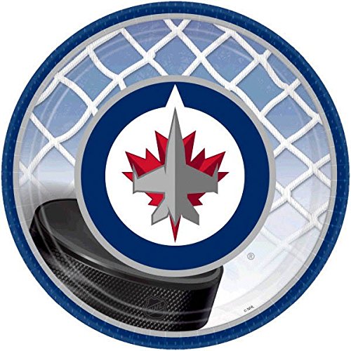 Amscan NHL Hockey Sports Winnipeg Jets Party Disposable Lunch Plates (8 Pack), Blue, 9 x 9"