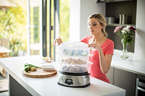 Russell Hobbs 23560-56 MaxiCook Digitaler Dampfgarer mit programmierbarem Verzögerungstimer, drei Dampfgarbehälter und Reisschale, 10,5 L, 1000 W, edelstahl, silber / schwarz - 5