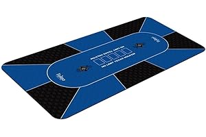 POKEO Tapis Poker 180x90 cm Bleu Motif - Tapis de Poker Rectangulaire - Tapis de Cartes à Jouer - Tapis de Jeux de Cartes - Tapis Jeu Poker