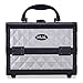 MUA LIMITED Cosmetic Aluminum Train Case, Compact Makeup Storage Organiser, Beauty Box with Lock and Key, Silver with Black Trim