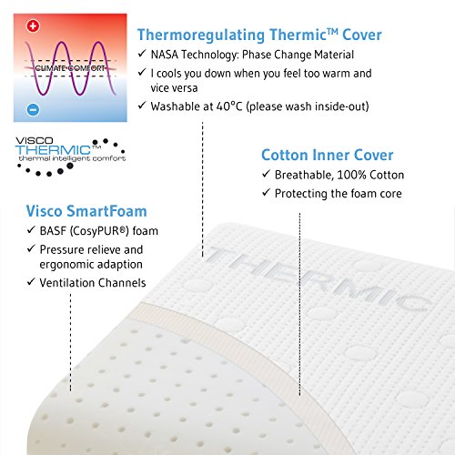 Nackenstützkissen MATAR | orthopädisches & ergonomisches Nackenstützkissen | Viscoelastischer Schaum | Thermo Kopfkissen | Perfektes Seitenschläfer & Rückenschläfer-Kissen / 55 x 40 x 11/9 cm - 3