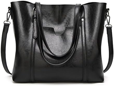 Women Ms. PU Handbag Shoulder Bag Oil Wax Leather Material High Capacity (Black)