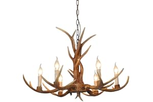 DIFU 6 Heads Decoration Pendant Vintage Deer Horn Resin Chandelier Rural Antler - Lámpara de techo colgante de cuerno de ciervo