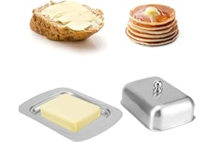FOTABPYTI Récipient à beurre,beurrier inox beurrier à double isolation de catégorie comestible bol à dessert, pour Réfrigérateur en Acier Inoxydable Récipient à Beurre avec Aouvercle(18,5 x 12,2 x 7 cm)