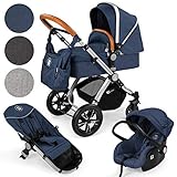 Praktischer ultraleichter 2in1 Kombi-Kinderwagen als Liegewagen mit Babywanne oder als Buggy nutzbar; Für Kinder von 0 bis ca. 36 Monaten; Mehrfachverstellbarer, abnehmbarer stabiler, robuster Aluminiumrahmen mit EASY-CLICK-System; 3in1 SWITCH-Funktion: Babywanne/Sitz sind umkehrbar. Je nach Wunsch kann Ihr Kind Sie anschauen (Babywanne oder Buggy rückwärts) oder die Welt erkunden (Buggy vorwärts); LUFTKAMMERRÄDER: Spezielle Pannensichere Luftkammerräder mit Gummireifen