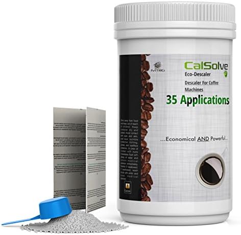 COFFEE MACHINE DESCALER CalSolve ECO-DESCALER - 35 APPLICATIONS - POWERFUL Undiluted Dry Formula REGULAR USE - LONG Lasting ZERO ODOUR &amp; MORE Economical Then Liquid Descaling Solutions - 900 Grams