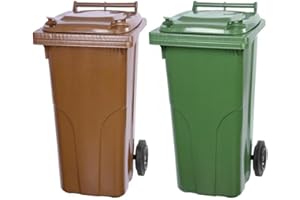 PROREGAL SuperSparSet 2x 2-Rad-Mülltonne MGB | HDPE-Kunststoff | 120 Liter | Braun & Grün | Mülltonne, Müllgroßbehälter, Mülleimer, Abfalltonne, Müllbehälter, Universaltonne