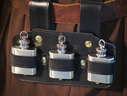 Larp-SCA-Pagan-Steampunk-Gothic-Cosplay-Kiticom-Festival Hang from Belt TRIPLE TIPPLES BLACK LEATHER 3 SMALL HIP FLASKS