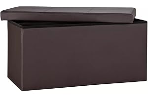 KINZA COLLECTION - Folding Ottoman Storage Box - (Brown, 78 x 38 x 38) – Pouffe Seat Stool Foot Storage Unit Bench – Space Saver – Chest Storage Organiser