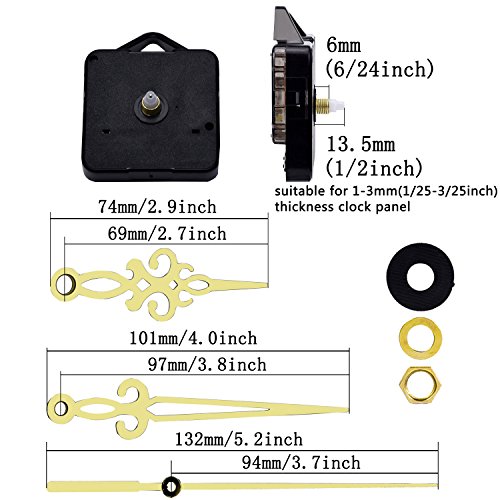 Mudder Quarz Uhrwerk Mechanismus Golden Zeiger Zifferblatte von Maximale 3/ 25 Zoll Dick, Gesamtschaft von 1/ 2 Zoll lang - 2