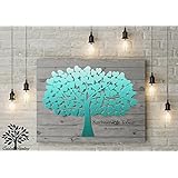 70x50 cm, 3D - Optik Leinwanddruck-Gästebuch, Hochzeitsbaum, Wedding Tree, Rustikales Gästebuch, Leinwanddruck - Baum, Keilrahmen und Holz Motiv