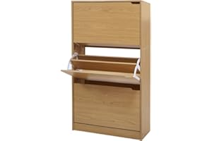BAKAJI Scarpiera Portascarpe in Legno MDF con 3 Ante Porta Scarpe a Ribalta Maniglie a Scomparsa Doppia Profondità Dimensioni Compatte Slim 63 x 24 x 115 cm Salvaspazio Ingresso Casa (Quercia)