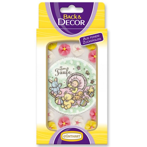 Preisvergleich Produktbild Tortenaufleger, Taufe, Baby im rosa Bettchen