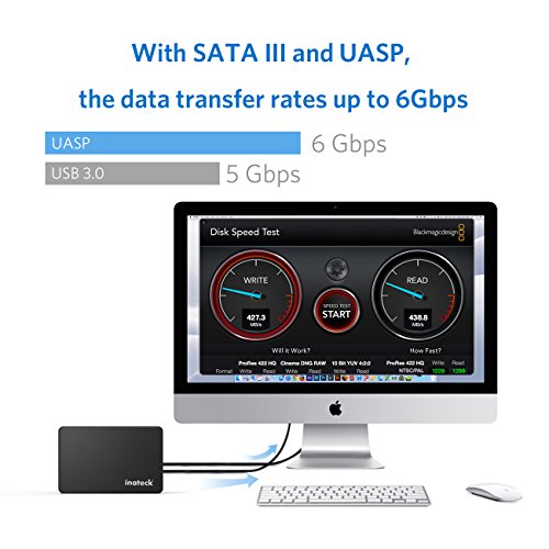 Inateck USB-C 3.1 2,5-Zoll externes HDD Hard Drive Disk festplatten Gehäuse Hülle mit USB-C Schnittstelle Optimiert für SSD/HDD, Unterstützt SATA III/II/I Werkzeugloses Design – Schwarz - 4