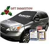 SnowOFF CAR Windscreen Snow Cover – Sun Shade Protector - WINDPROOF Straps, Wings, Suction Cups, Magnets - BONUS Demist Cloth + Blanket - Ice Rain Frost Windshield De-Icer Winter Weather Bonnet Cover
