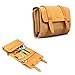 Produktbild Vintage Canvas Faltbare Multifunktions Kupplung Leder Aufbewahrungstasche Kabel Tasche,wasserdicht und staubdicht Crazy Horse Leder Dekoration für Bargeld/Kreditkarte/Handy/Datenkabel/Key(Khaki+Camel)