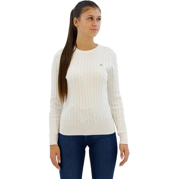 GANT Klassieke katoenen C-hals, crème, M