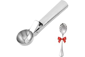 DREAM HORSEX Cucchiaio da Gelato, Paletta per Gelato in Acciaio Inox, Il gelato con il grilletto, per palle di gelato perfette (Argento, Regalo: Shell Spoon)