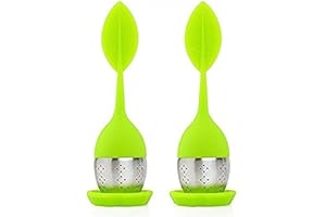 iNeibo infuseur Thé Original avec Soucoupe boule a the infuseur en Silicone 100% Alimentaire & Passoire en Acier inoxydable infuseur the - Vert (Set de 2)