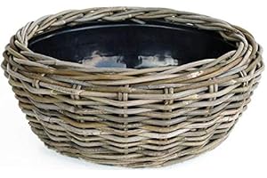 KLOCKE PFLANZKÖRBE Pflanzkorb Weide Rund - Grauer Weidenkorb mit Einsatz für Außen/Outdoor - Gartenkorb Korbgeflecht - Übertopf für Garten/Pflanzgefäß (Weide, Ø 40cm / Höhe 15cm)
