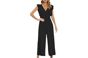 HAOLEI Combinaison Sans Manches Pour Femmes Couleur Unie PlisséE Salopette Longue éTé Grande Taille Pantalon DéContracté Loose Overalls Rompers